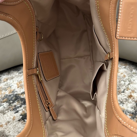 COACH 2007 TAN LEATHER JACQUARD CANVAS SHOULDER BAG WITH ORIGINAL HANGTAG - Picture 13 of 15